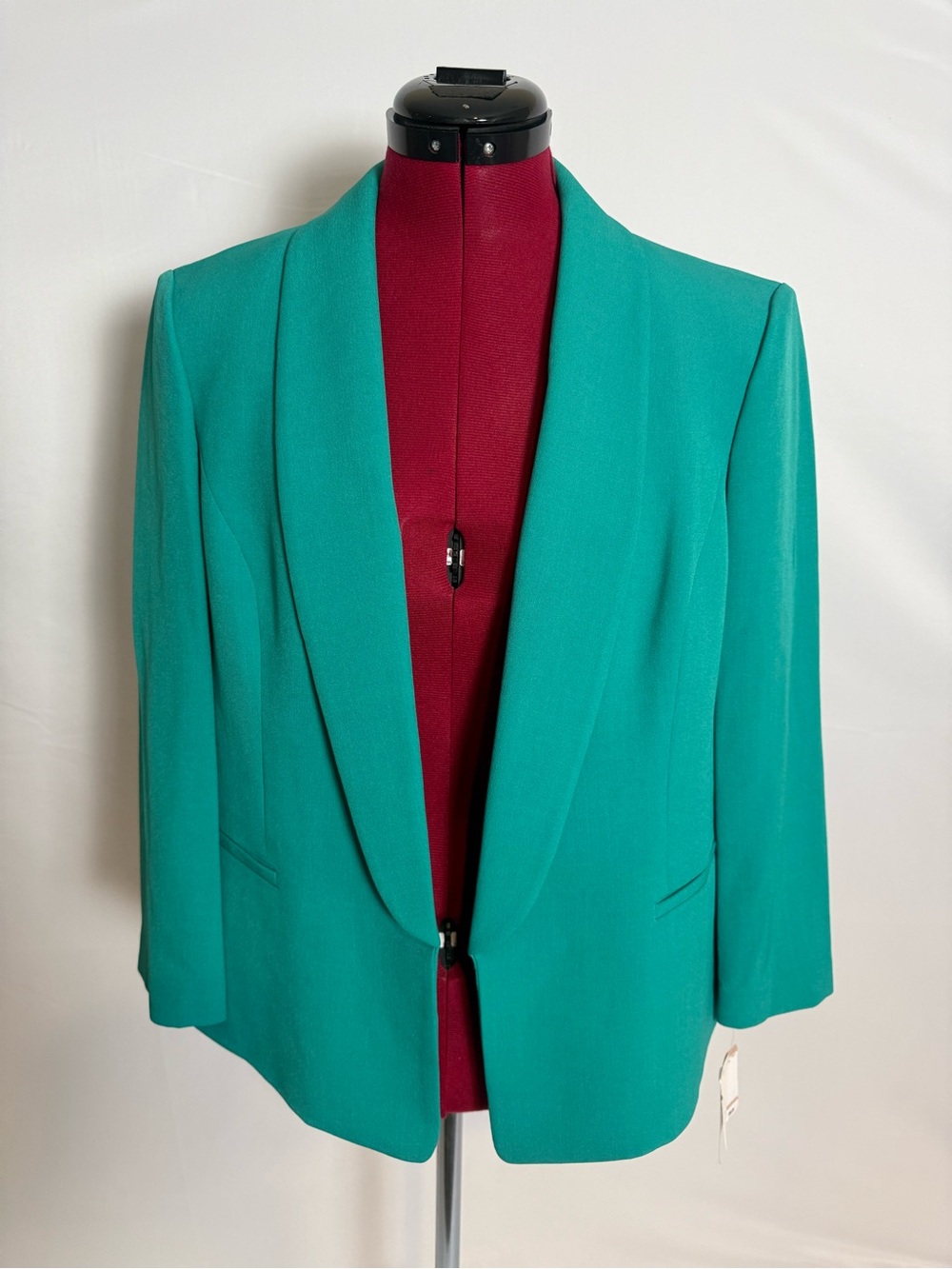 NWT Kasper Blazer Women's Size 12 Teal Open-Front Shawl-Collar 3/4 Sleeves